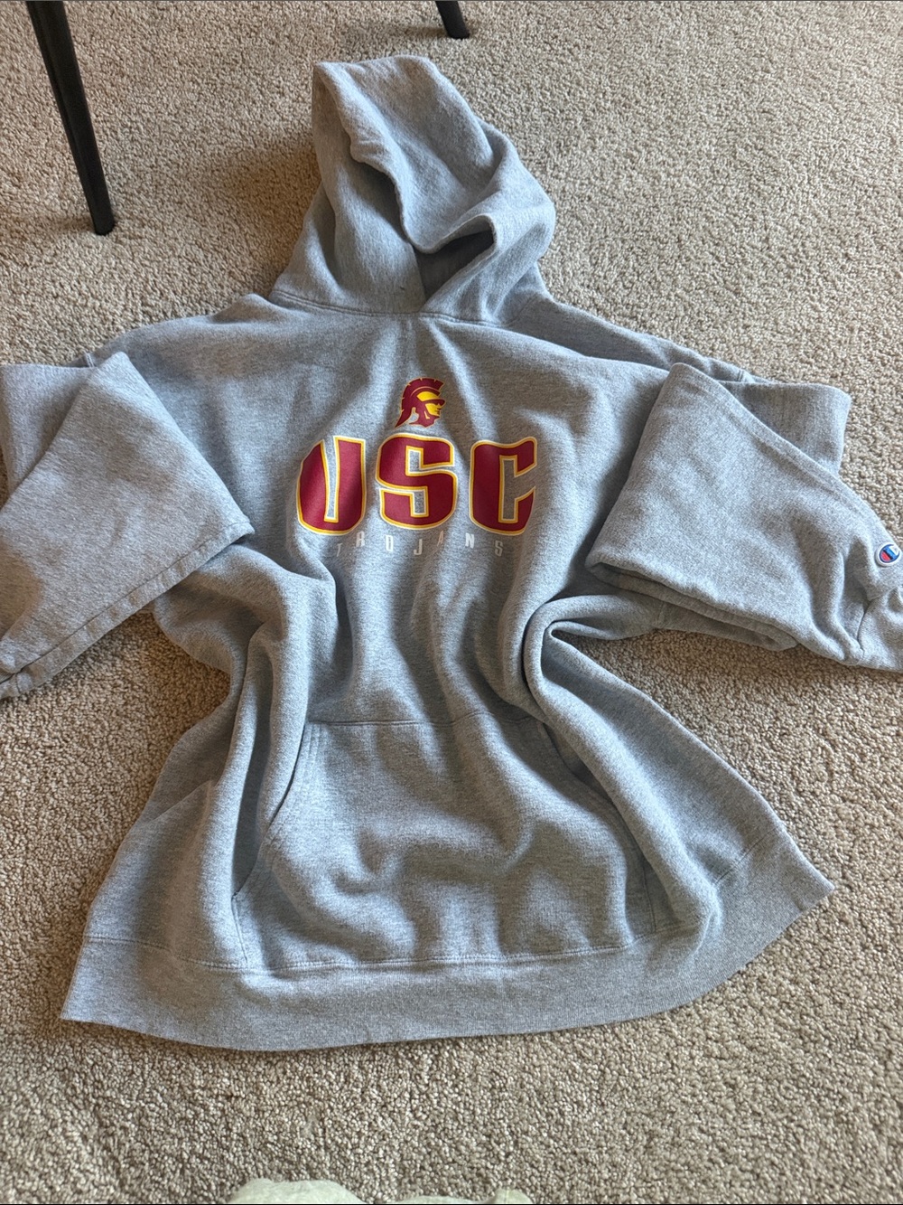 Champion Gray Hoodie with USC Red & Gold Logo